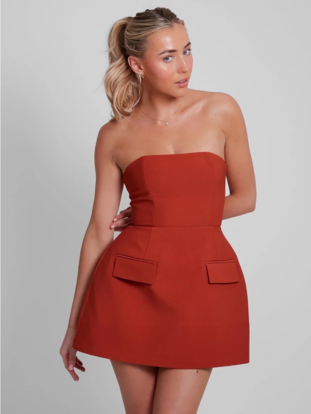 Odd Muse Ultimate Muse Strapless Mini Dress in Rust Orange